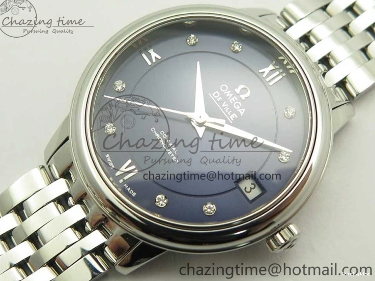 0105 TopPick De Ville Prestige Ladies 32.7mm SS MKF 1:1 Best Edition Blue Dial Diamonds Markers on SS Bracelet MIYOTA 7972